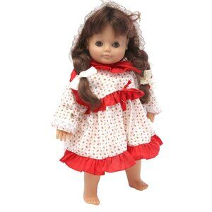 Vintage Mrs. E. Martha Maar Doll Sleepy Eye Strawberry Dress Bonnet Brunette Toy